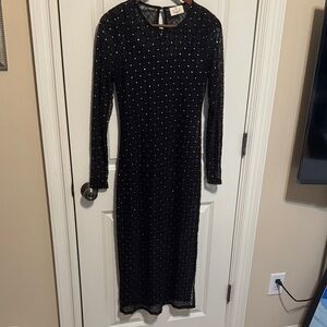 Elegant Black Long Sleeve Dress with faux crystal embellishment Accents size s
